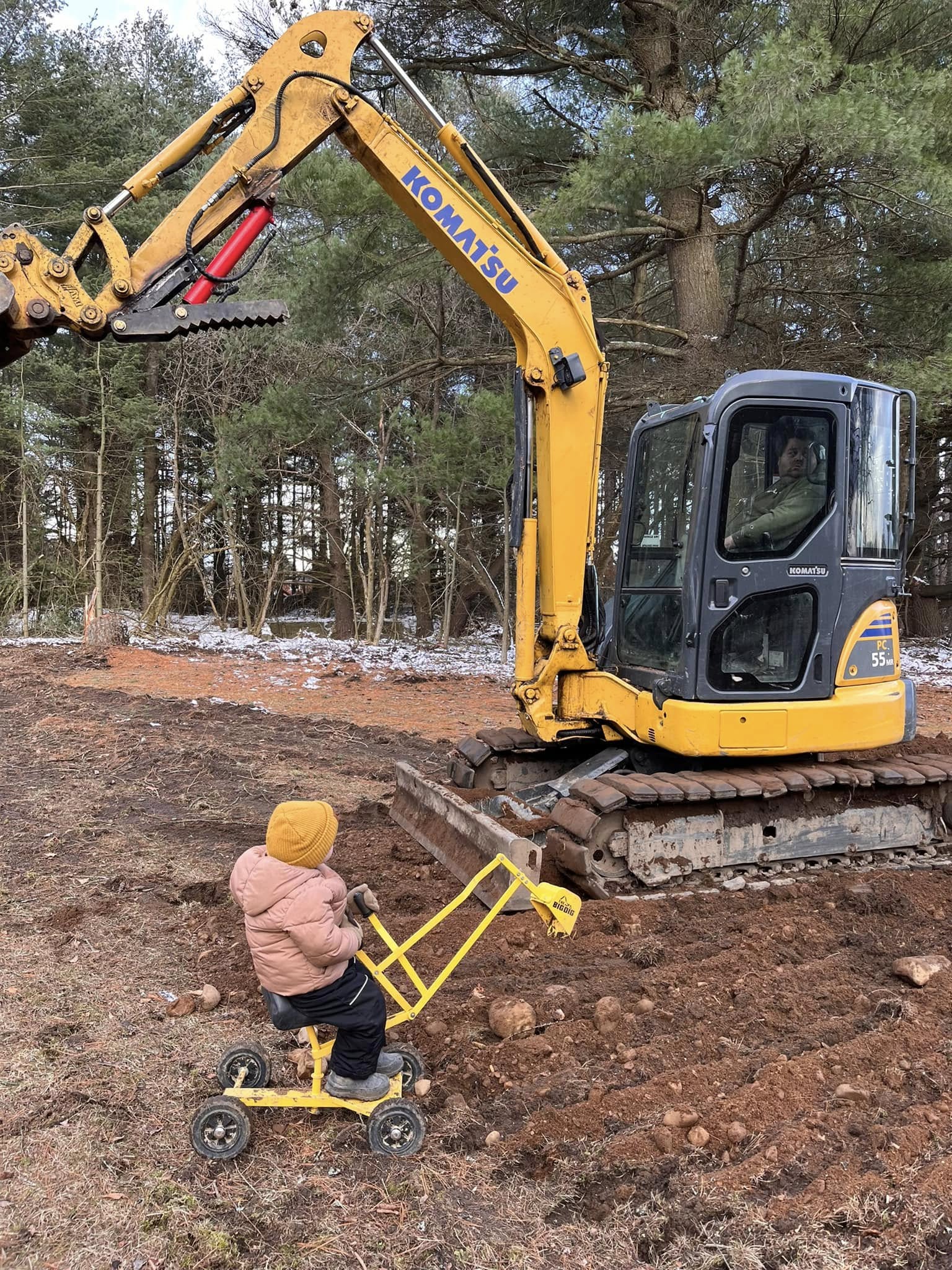 Mini excavator at work